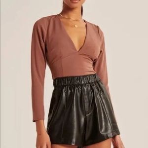 Abercrombie & Fitch Abercrombie Long Sleeve Deep V Top Brown